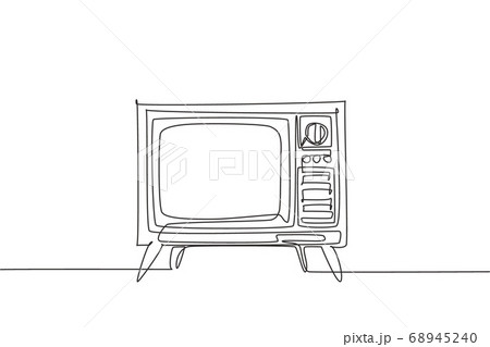 Single continuous line drawing of retro old fashioned tv with wooden case and leg Single continuous line drawing of retro old fashioned tv with wooden case and leg 68945240