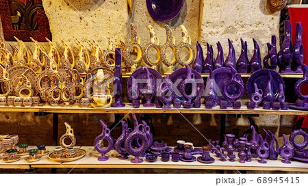 Colorful handmade traditional anatolian souvenirs at the pottery shop in Avanos, Cappadocia 68945415