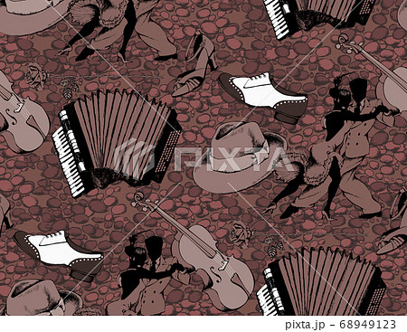 Seamless pattern. A couple dancing tango and musicians. Gangster style 1930. 68949123