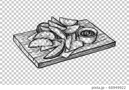 Ink Sketch Of Potato Wedges のイラスト素材