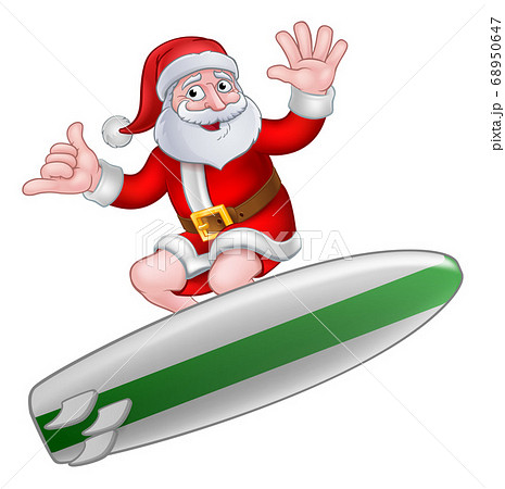 Santa Surfing Shaka Hand Christmas Cartoonのイラスト素材 68950647 Pixta