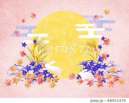 お月見 紅葉と桔梗とうさぎ(和紙風背景ピンク) お月見 紅葉と桔梗とうさぎ(和紙風背景ピンク) 68951470