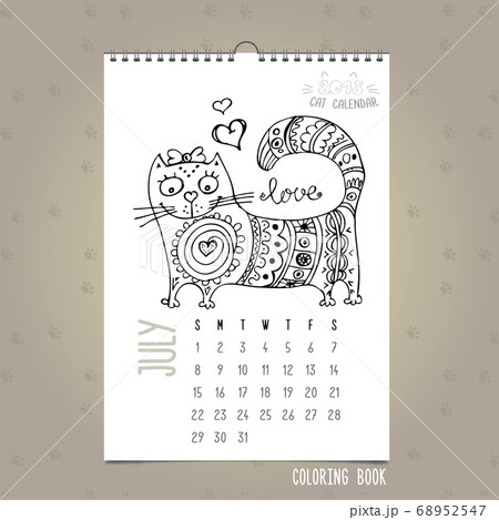 July 2018 Monthly calendar with cute cat 68952547