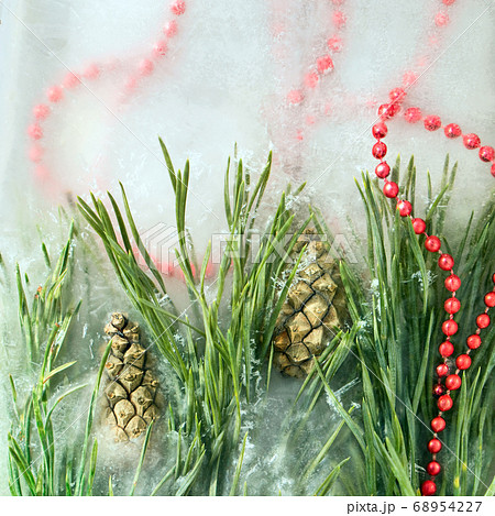 Background of red beads, Christmas star, cone Background of red beads, Christmas star, cone 68954227