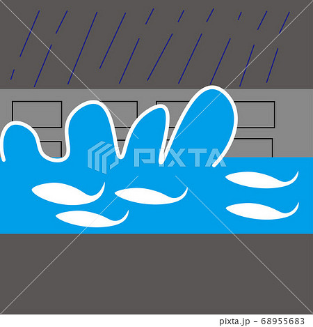 大雨で川の氾濫が起こっているイラストのイラスト素材 6556