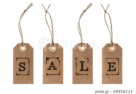 Brown recycled paper tags letters SALE isolated Brown recycled paper tags letters SALE isolated 68956213