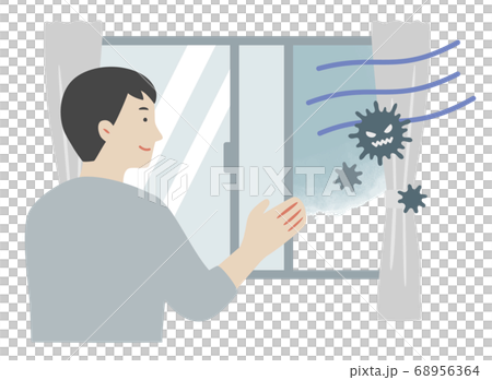 Illustration of a man ventilating a room as a measure against infection Illustration of a man ventilating a room as a measure against infection 68956364