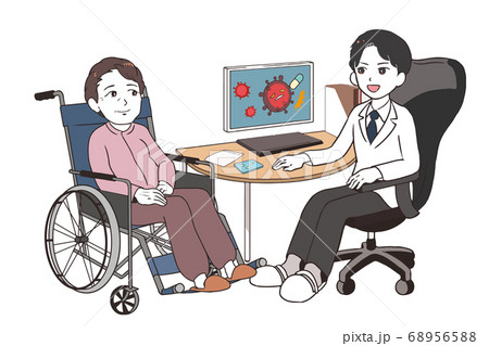 治験の話をする男性医師　高齢女性患者　車椅子 68956588