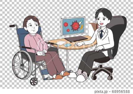 治験の話をする男性医師　高齢女性患者　車椅子 68956588