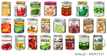 Set of different canned food and food in jars 68957337