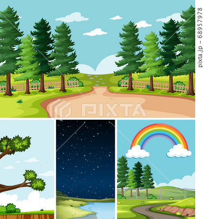 Four different scenes in nature setting cartoon Four different scenes in nature setting cartoon 68957978