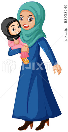 Muslim mother and kid cartoon character 68958246