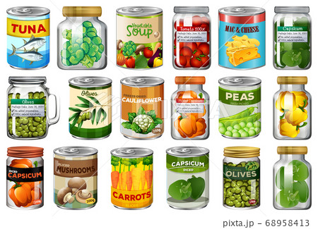 Set of different canned food and food in jars 68958413