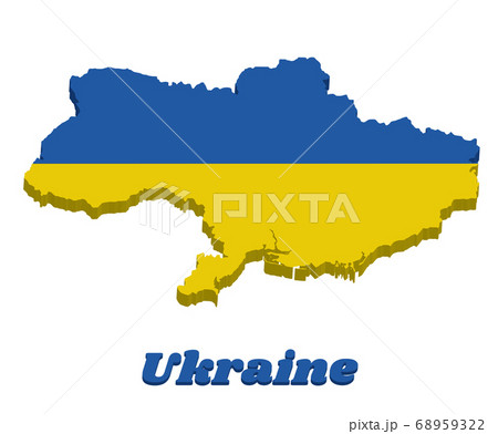 3D Map outline and flag of Ukraine, 68959322