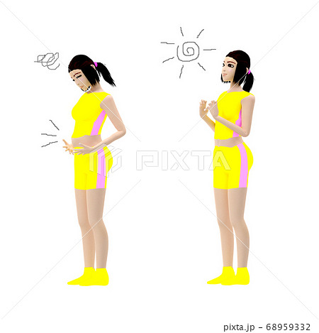 ポッコリお腹とダイエットに成功した女性 3dレンダリングのイラスト素材