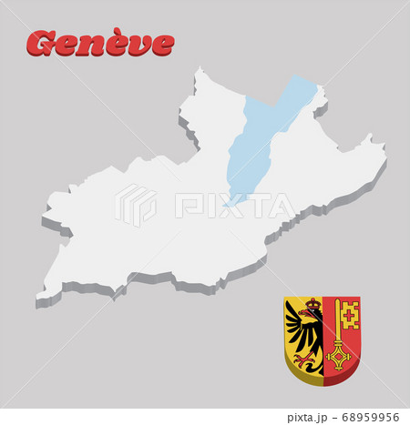 3D Map outline and Coat of arms of Geneva, 3D Map outline and Coat of arms of Geneva, 68959956
