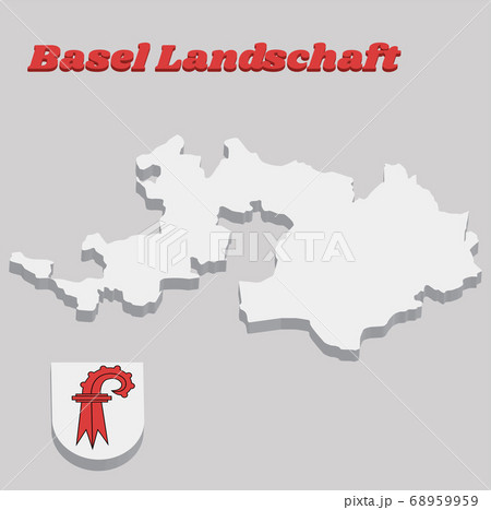 3D Map outline and Coat of arms of Basel-Landschaft,  68959959