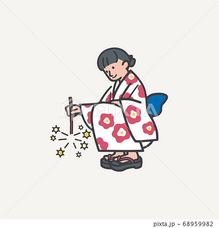 Sparkler And Yukata Girls Stock Illustration 6599