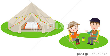 グランピングを楽しむ男女 イラスト グランピングを楽しむ男女 イラスト 68960852