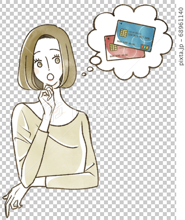 考えている女性　クレジットカード 68961140