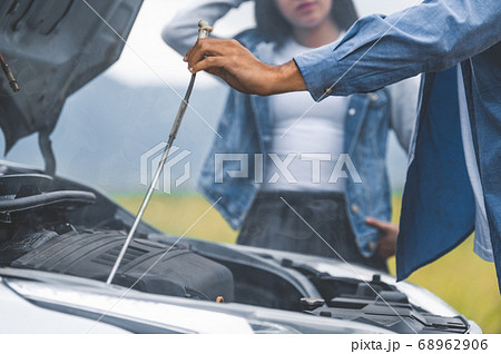 Asian man open car hood for repair as maintenance 68962906