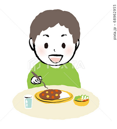 カレーを食べる男の子のイラスト素材