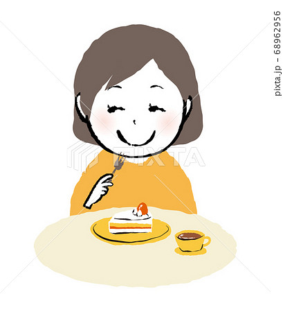 ケーキを食べる女の子のイラスト素材