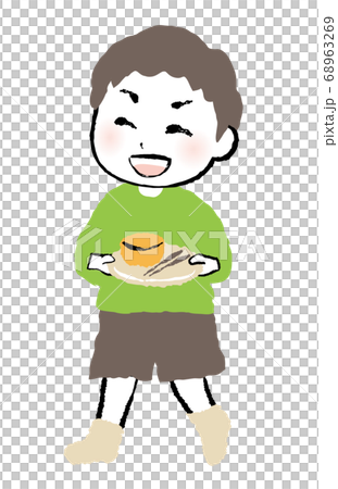 お皿を運ぶ男の子のイラスト素材