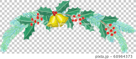 リボンとヒイラギのクリスマス飾り 手描き風ベクターイラストのイラスト素材