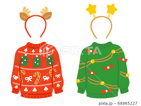 ダサいクリスマスセーターとカチューシャのセットのイラスト素材