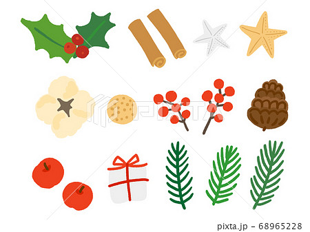 クリスマスリースの材料 アイコンセットのイラスト素材