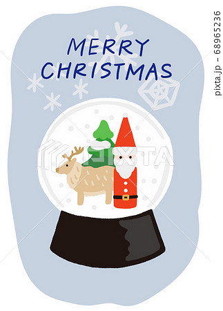 クリスマスカード サンタとトナカイのスノードームのイラスト素材