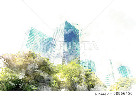 夏の東京ビル群のイラスト素材