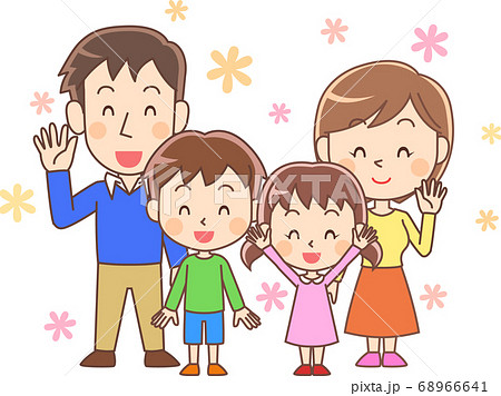 幸せな家族 花あり のイラスト素材