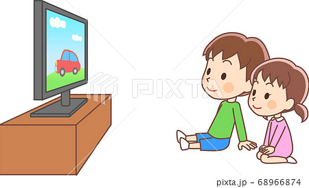テレビを観る少年と少女のイラスト素材