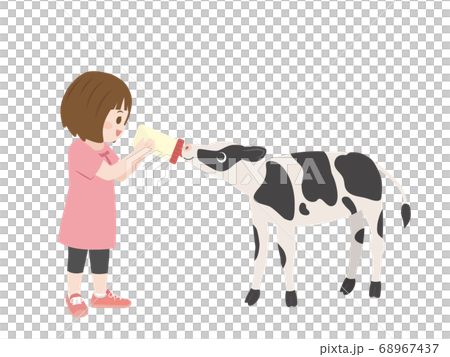 子牛にミルクをやる女の子のイラスト 68967437