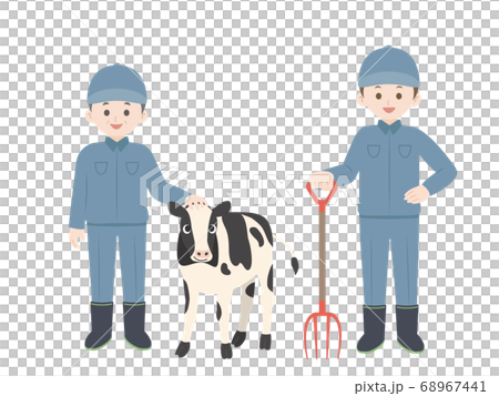 Illustration of dairy man and calf 68967441