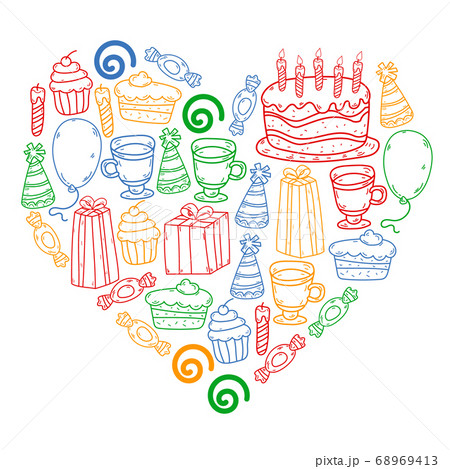 Happy birthday pattern. Set of vector birthday party elements. 68969413