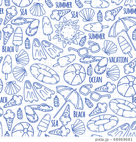 Summer, travel. Sea, ocean, beach. Vector pattern. 68969681