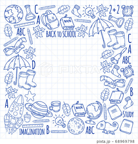 Back To School Background. Back to school super shopping. Super sale. Vector illustration. Pattern of welcome back to school. 68969798