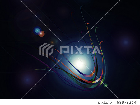 Curved intersecting rainbow stripes with backlight and color flashes on a black background. 68973254