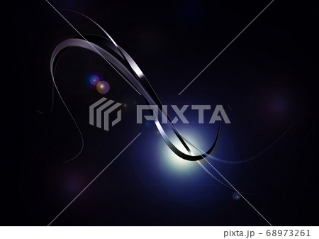 Background with backlight and color flashes is covered with curved intersecting bands with a black and white gradient 68973261