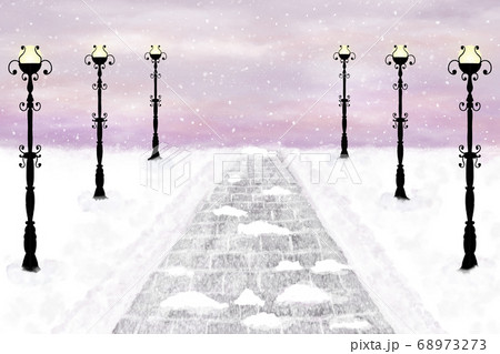 Beautiful snowy alley with street lights Beautiful snowy alley with street lights 68973273