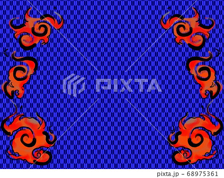 和風の火と和柄背景のイラスト素材