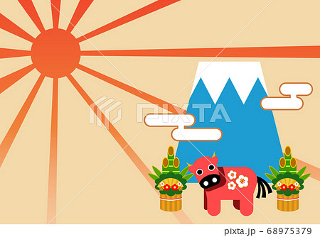 2021年　年賀状 赤べこ富士山 68975379