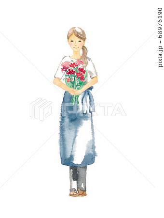 前を向いて微笑む若い女性、カーネーション 68976190