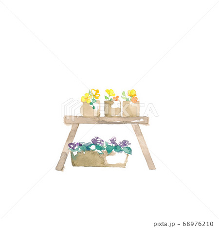花の素材 プランターで育つ黄色い花と紫の花のイラスト素材