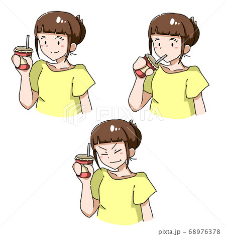 ドリンクを飲む女の子 いろいろな表情のイラスト素材