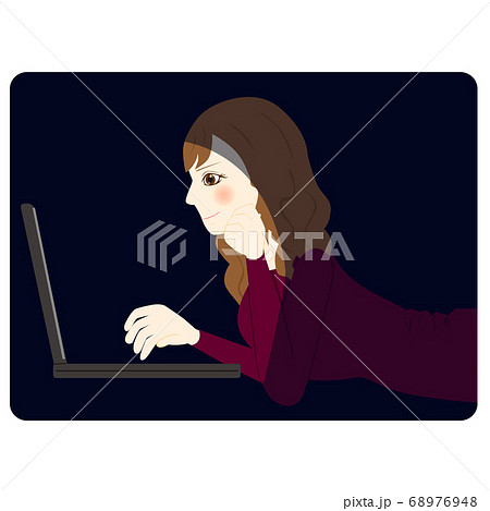暗い パソコン 女性のイラスト素材