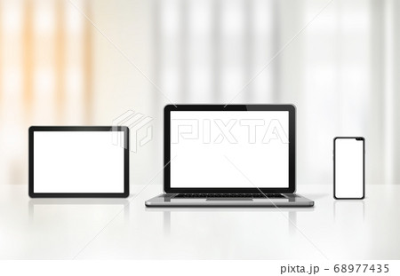 Laptop, mobile phone and digital tablet pc on 68977435